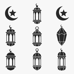 A set of Ramadan lantern silhouettes with a white background.