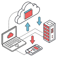Cloud Computing and Data Storage Flat Vector Illustration