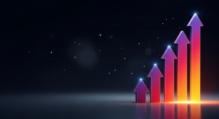 Ascending arrows with gradient colors against a dark background, symbolizing growth and progress