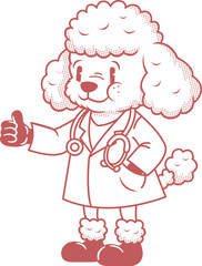 Obraz premium Professional poodle dog mascot character wearing a white lab coat.