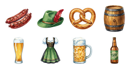 Bavarian Oktoberfest Icon Set, German Culture Vector