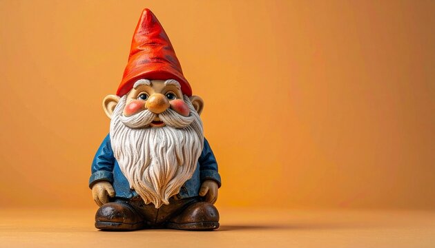 Charming garden gnome with a pointed red hat, perfect for whimsical decor and folklore illustrations