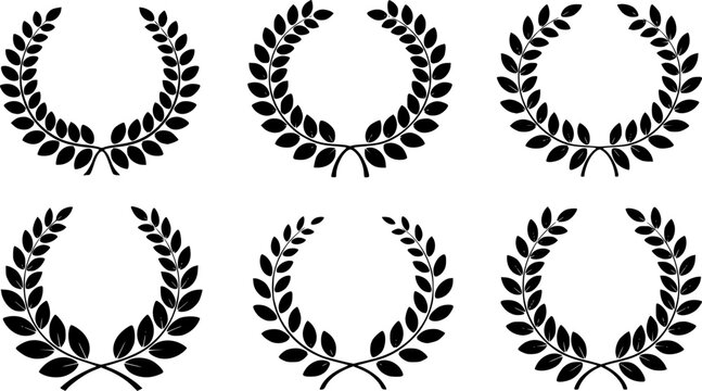 Set of gold laurel wreaths and olive branch frames, victory awards and triumph symbols vector illustration