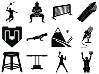 Black and white of sports, fitness, and activities on white background
