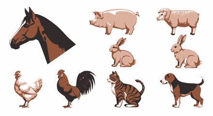Collection of farm animals and domestic pets illustration