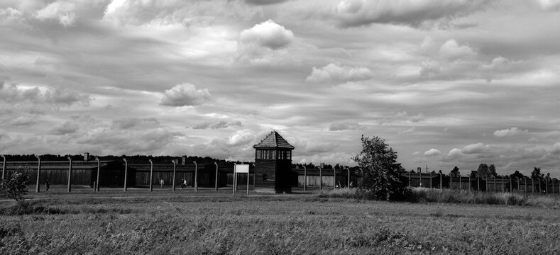 AUSCHWITZ BIRKENAU POLAND: Auschwitz concentration camp mirador was a network of German Nazi concentration camps and extermination camps built and operated by the Third Reich in Poland.