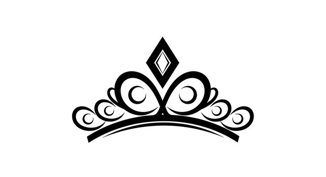 A black and white drawing of a tiara on a white background