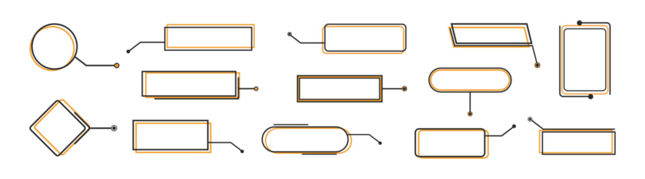 Flowchart workflow diagram template with callout title text box editable strokes and outline shapes for business planning and interface design isolated on transparent background
