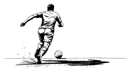 Sketchy hand drawn illustration of a soccer player seen from behind running towards the ball © Katarzyna