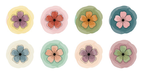 Watercolor Flower Sticker Set with Minimalist Line Art