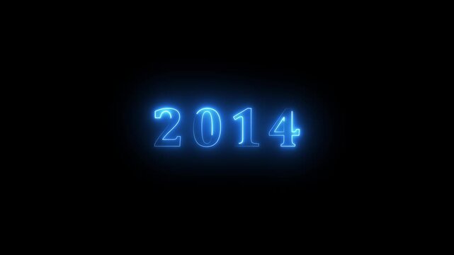 2014 neon line text. Abstract 2014 neon text animation, Glowing neon number text background 4k video animation . important year, important date 2014.4k video