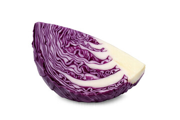 Fototapeta premium Red cabbage wedge displaying its fresh, raw, and healthy qualities. Organic purple vegetable with a transparent background