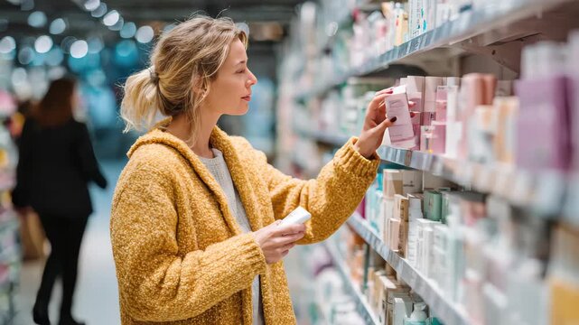 Exploring the beauty aisle in a vibrant store while the sunlight filters through the windows