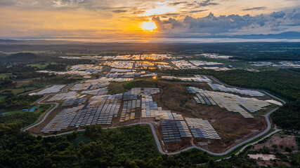 Solar panels are a major source of electricity generation, powered by the sunrise.