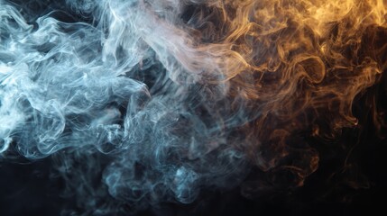 Smoke in various colors merges together in a dark space creating interesting patterns and shapes