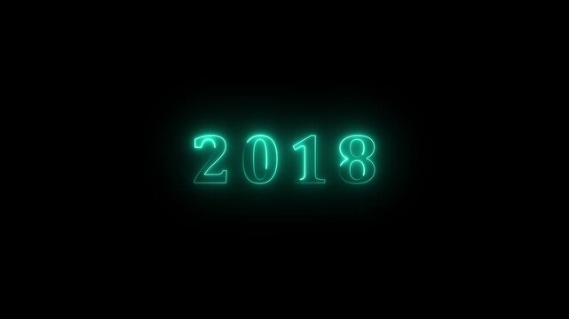 2018 neon line text. Abstract 2018 neon text animation, Glowing neon number text background 4k video animation . important year, important date 2018.4k