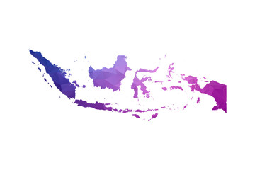 Obraz premium Indonesia Map - Polygon Style Vector Illustration in Blue and Purple Gradient, Low Poly Geometric Design, Isolated on White Background, Ideal for Infographics and Learning Materials.