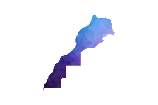 Morocco Map - Polygon Style Vector Illustration in Blue and Purple Gradient, Low Poly Geometric Design, Isolated on White Background, Ideal for Infographics and Learning Materials.