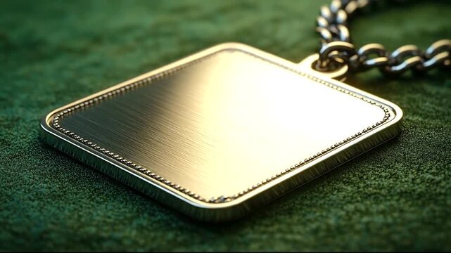Close-up of a polished metal pendant on a textured green background (1)
