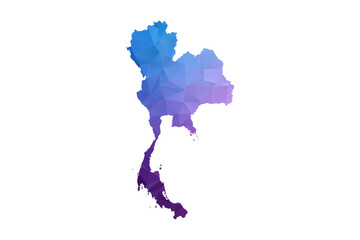 Obraz premium Thailand Map - Polygon Style Vector Illustration in Blue and Purple Gradient, Low Poly Geometric Design, Isolated on White Background, Ideal for Infographics and Learning Materials.