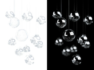 Frozen Glass Christmas Ornaments with Icicles and Snow Texture &ndash; Elegant Winter Hanging Decoration Composition