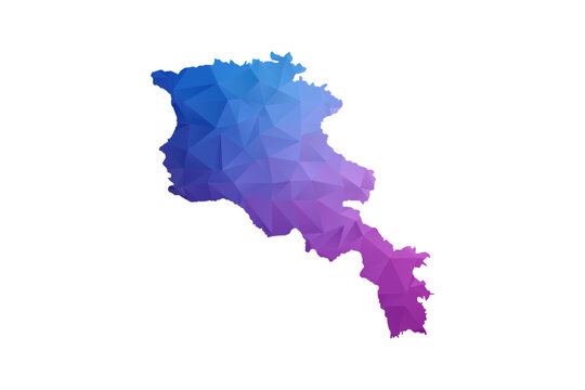 Armenia Map - Polygon Style Vector Illustration in Blue and Purple Gradient, Low Poly Geometric Design, Isolated on White Background, Ideal for Infographics and Learning Materials.