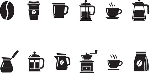 Vector Premium Coffee & Espresso Icon Collection,Cups of coffee or tea collection , Coffee cup , Cup coffe with steam , Coffee cup icon set in flat design