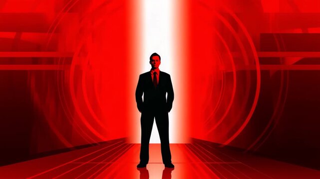 Confident Businessman in Modern Orange Background
