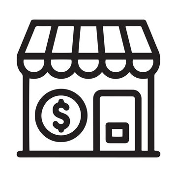 Islamic microfinance store icon with dollar coin symbol for business and retail shop storefront vector.