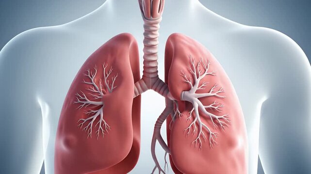Human Lungs Anatomy Illustration - This stock video shows a detailed anatomical illustration of human lungs, trachea and bronchus.