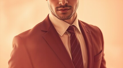 Professional close up of a male business suit, showcasing a confident expression under soft lighting, ideal for corporate and business related themes