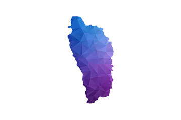 Fototapeta premium Dominica Map - Polygon Style Vector Illustration in Blue and Purple Gradient, Low Poly Geometric Design, Isolated on White Background, Ideal for Infographics and Learning Materials.