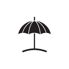 Obraz premium Black silhouette of an open umbrella with a curved stand on a white background, symbolizing protection and cover.