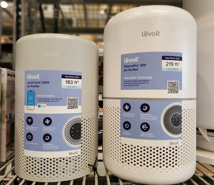 Delaware, U.S - Feb 16, 2026 - Levoit air purifiers displayed with smart controls and multi-speed filtration options for improving indoor air quality.