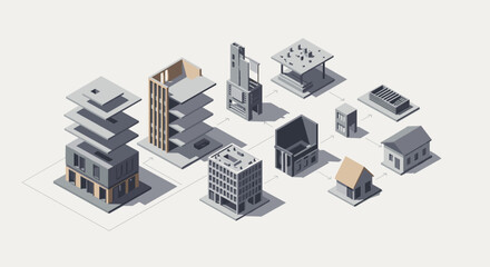 Obraz premium Collection of 3D Rendered Buildings and Houses.