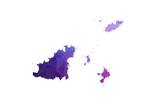 Guernsey Map - Polygon Style Vector Illustration in Blue and Purple Gradient, Low Poly Geometric Design, Isolated on White Background, Ideal for Infographics and Learning Materials.