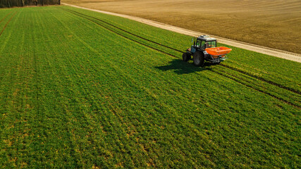 Fototapeta premium Agriculture. Tillage tractor . Aerial survey