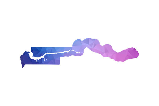 Gambia Map - Polygon Style Vector Illustration in Blue and Purple Gradient, Low Poly Geometric Design, Isolated on White Background, Ideal for Infographics and Learning Materials.