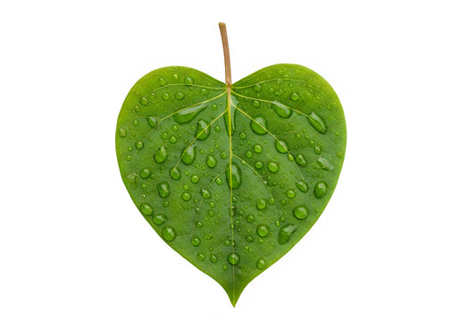 A green leaf in the shape of a heart isolated on transparent background