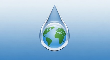 World map projected onto a clear water droplet, highlighting global resources