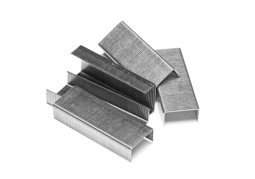 Heap of staples on white background