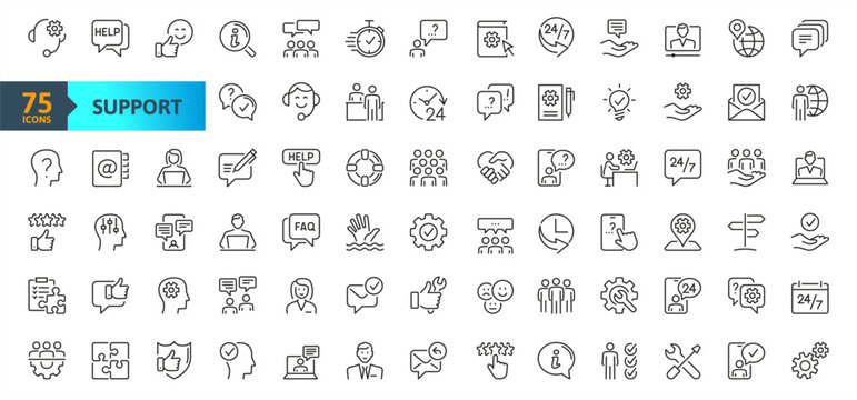Customer Service, Support and Help - thin line web icon set. Outline icons collection. Online Help, Helpdesk, Quick Response, Feedback and more