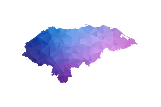 Honduras Map - Polygon Style Vector Illustration in Blue and Purple Gradient, Low Poly Geometric Design, Isolated on White Background, Ideal for Infographics and Learning Materials.