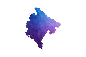 Fototapeta premium Montenegro Map - Polygon Style Vector Illustration in Blue and Purple Gradient, Low Poly Geometric Design, Isolated on White Background, Ideal for Infographics and Learning Materials.