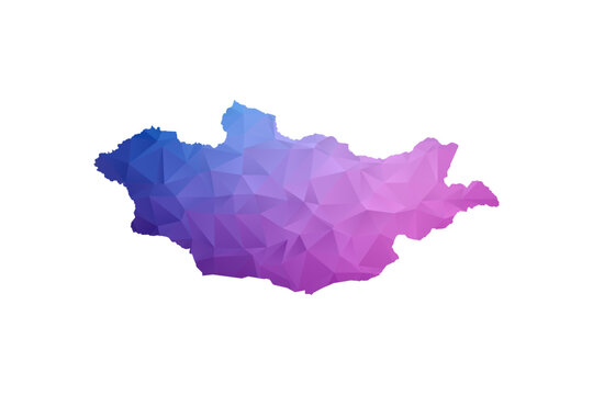 Mongolia Map - Polygon Style Vector Illustration in Blue and Purple Gradient, Low Poly Geometric Design, Isolated on White Background, Ideal for Infographics and Learning Materials.