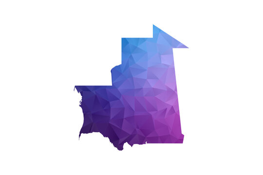 Mauritania Map - Polygon Style Vector Illustration in Blue and Purple Gradient, Low Poly Geometric Design, Isolated on White Background, Ideal for Infographics and Learning Materials.
