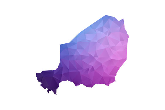 Niger Map - Polygon Style Vector Illustration in Blue and Purple Gradient, Low Poly Geometric Design, Isolated on White Background, Ideal for Infographics and Learning Materials.