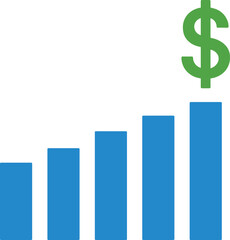 Blue bar graph with green dollar sign increasing finance concept money growth d