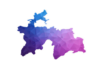 Fototapeta premium Tajikistan Map - Polygon Style Vector Illustration in Blue and Purple Gradient, Low Poly Geometric Design, Isolated on White Background, Ideal for Infographics and Learning Materials.