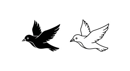 Obraz premium Two black and white birds flying in opposite directions on white background Vector